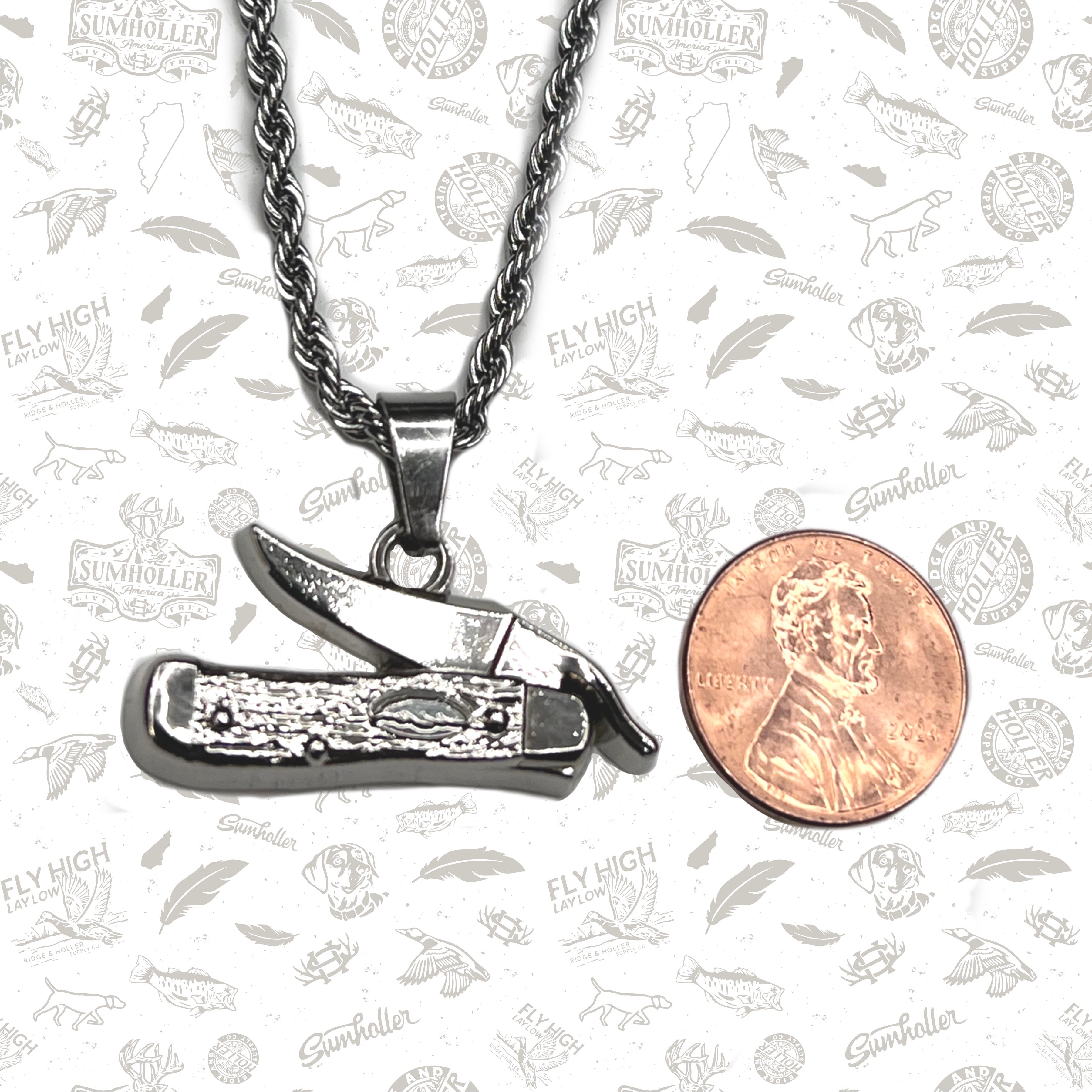 Pocket Knife- Stainless Steel Necklace and Pendant