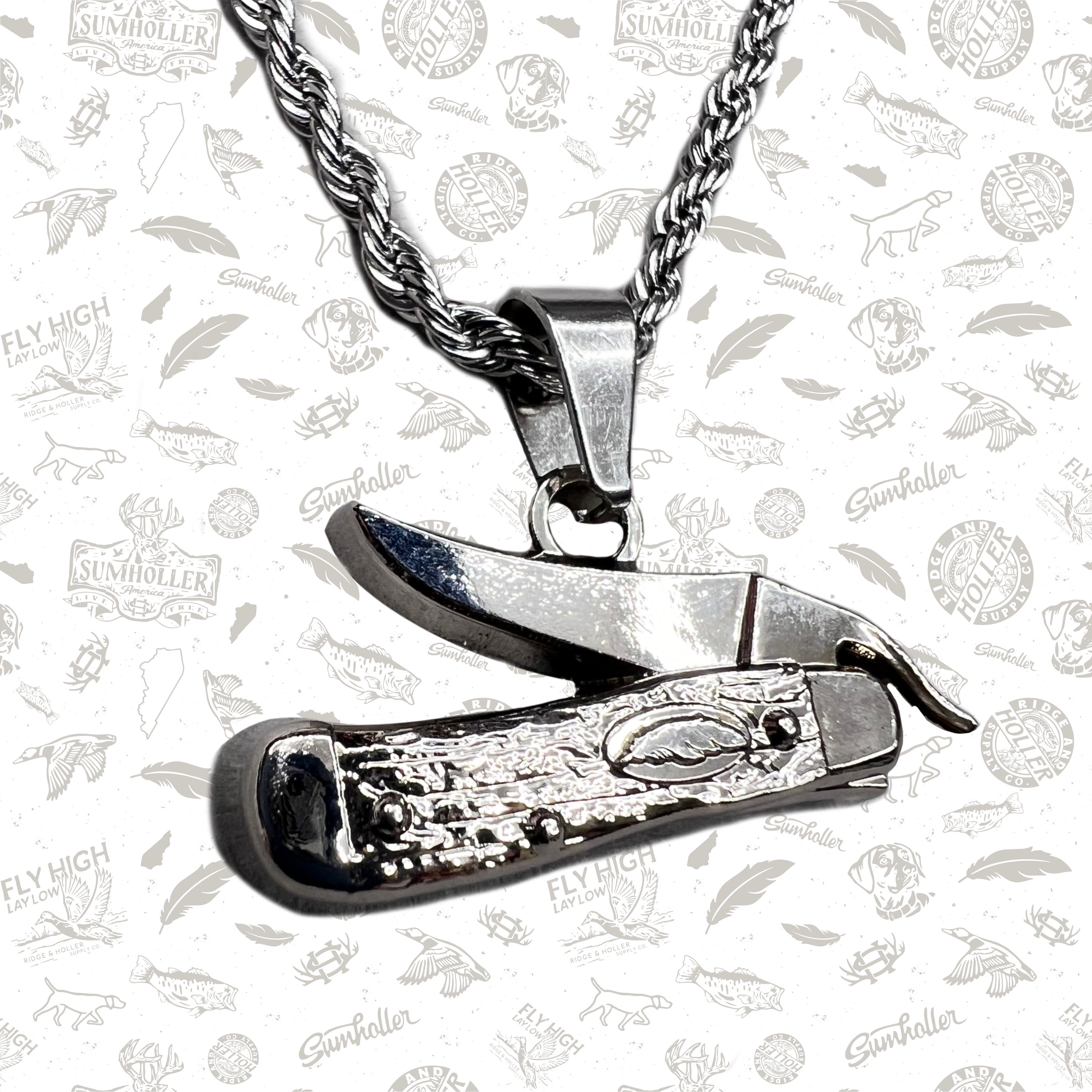 Pocket Knife- Stainless Steel Necklace and Pendant