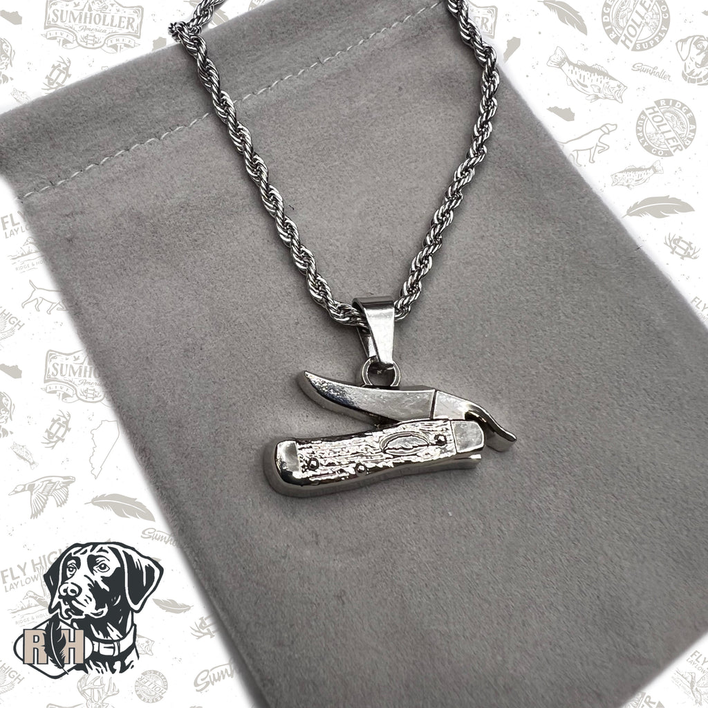 Pocket Knife- Stainless Steel Necklace and Pendant