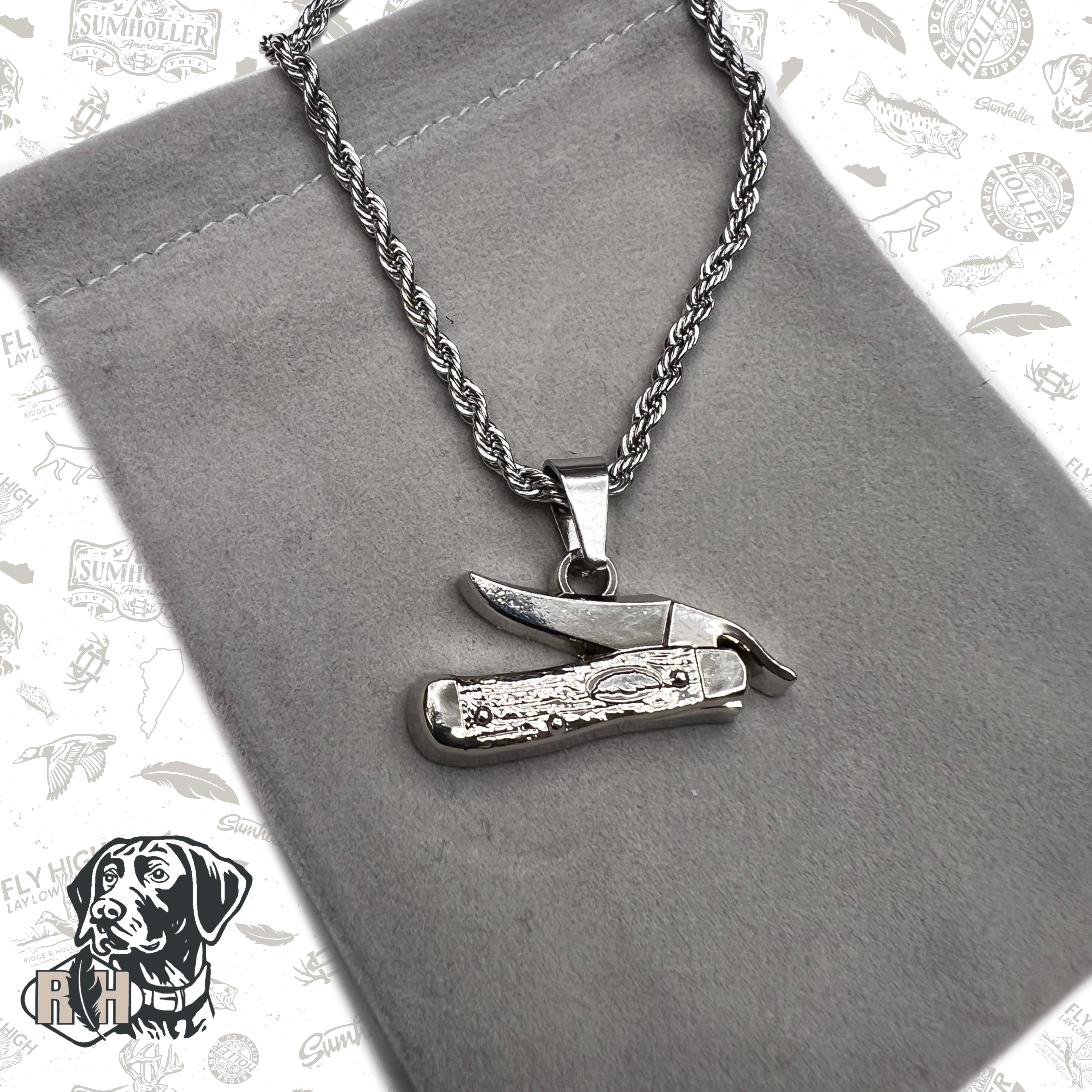 Pocket Knife- Stainless Steel Necklace and Pendant